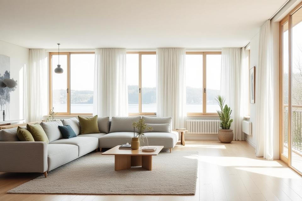 Moderne og luftig stue i varme toner